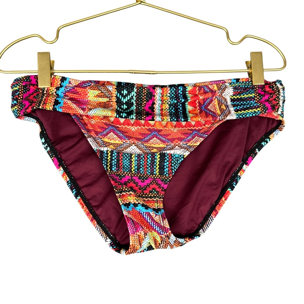 La Blanca Bikini Bottom Size 6 Multicolor Tribal Boho Banded Hipster Swim